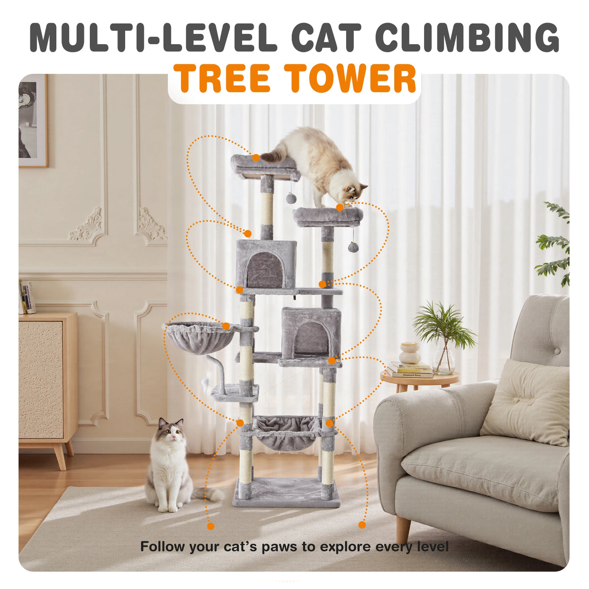 JHK Multi Tier Cat Tree With Durable Sisal Scratching Posts
