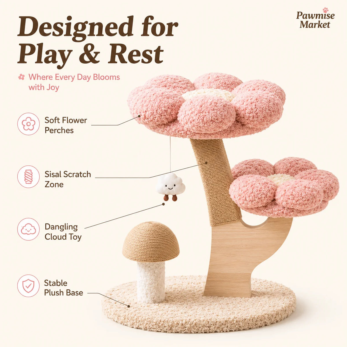 Indoor Plush Cat Tree With Sisal Scratching Post For Kittens