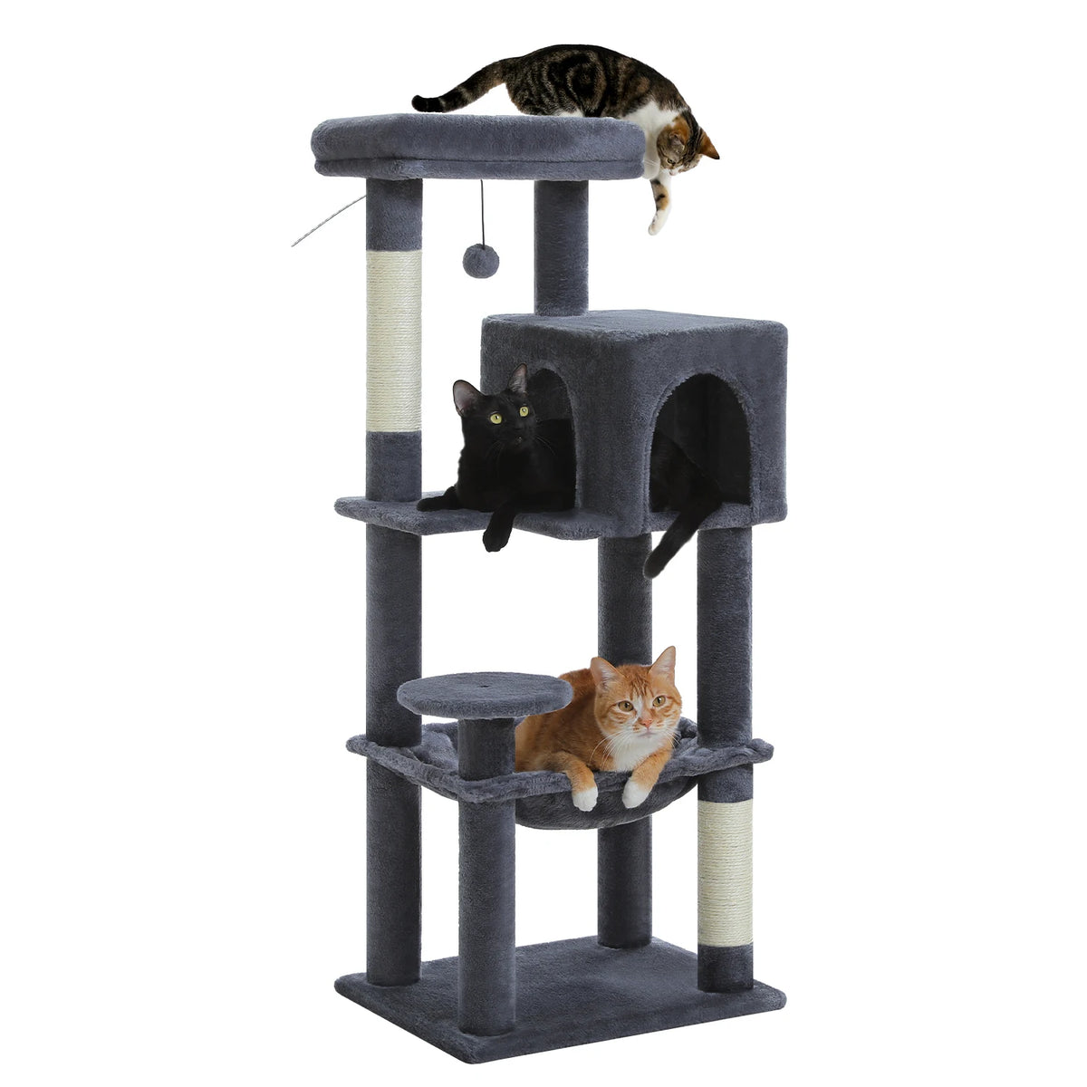 PEQULTI Multilevel Wooden Cat Tree With Scratching Posts And Hammock
