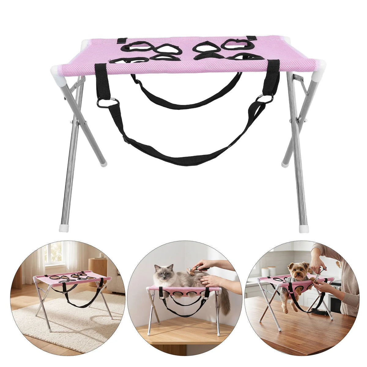 Pet Grooming Sling Holder Foldable Grooming Hammock with Stand Pet Care Accessories Sky blue Adjustable Strap Harness for Dogs