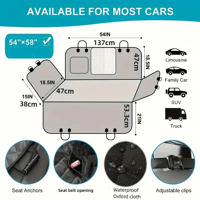 Waterproof Dog Car Seat Cover Hammock Non-Slip Scratch-Resistant Protection