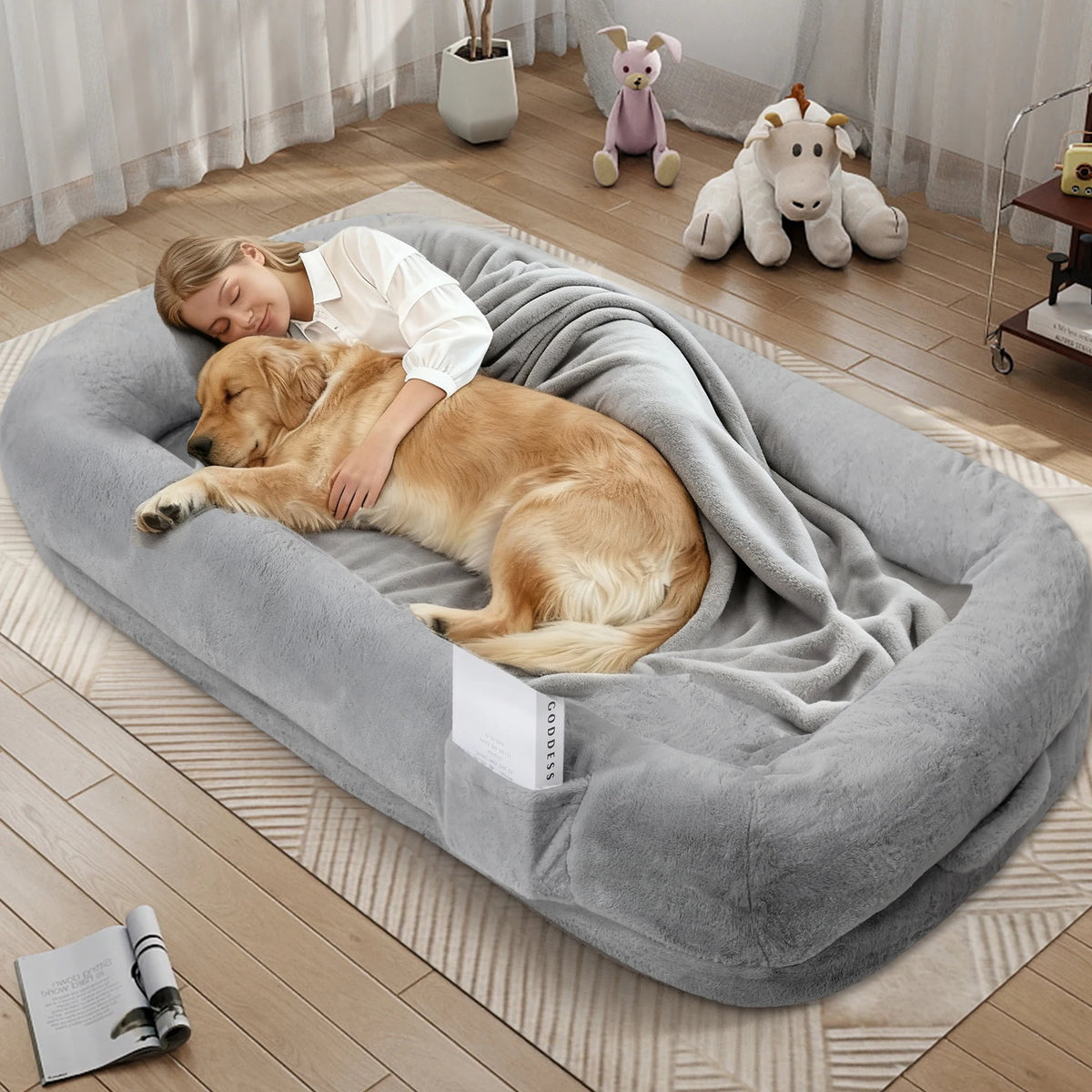 Premium Orthopedic Human Dog Bed With Removable Faux Fur Cover