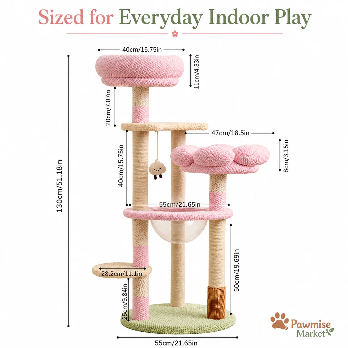 Multi Tier Cat Tree With Sisal Posts And Plush Perches