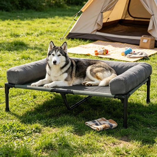 Bingopaw Elevated Cooling Dog Bed With Detachable Plush Bolster