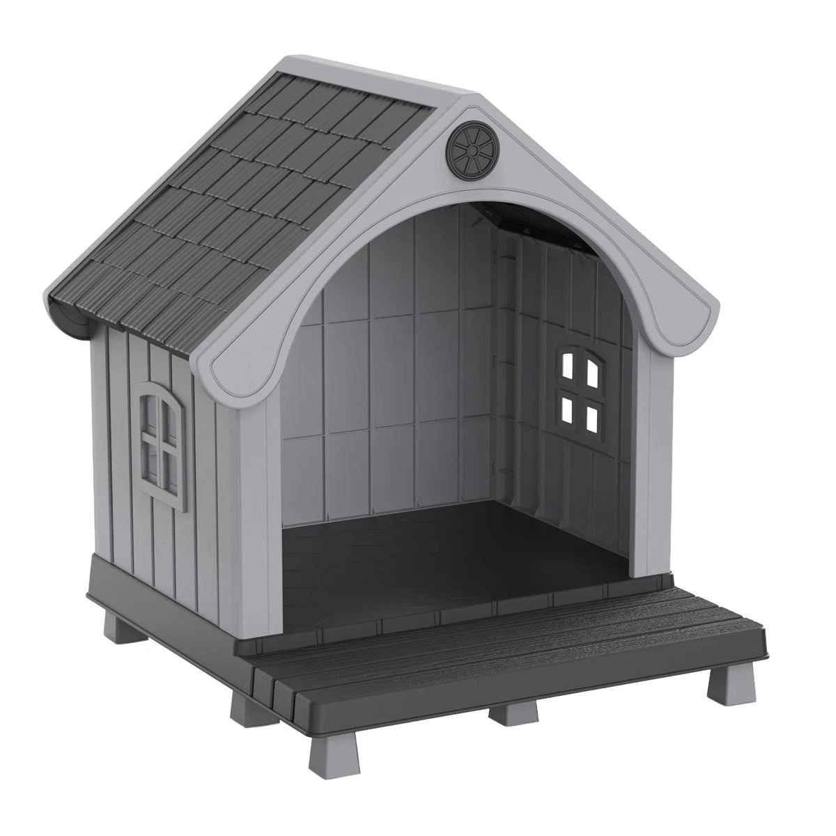 Elevated Resin Outdoor Dog House With Weatherproof Sloped Roof