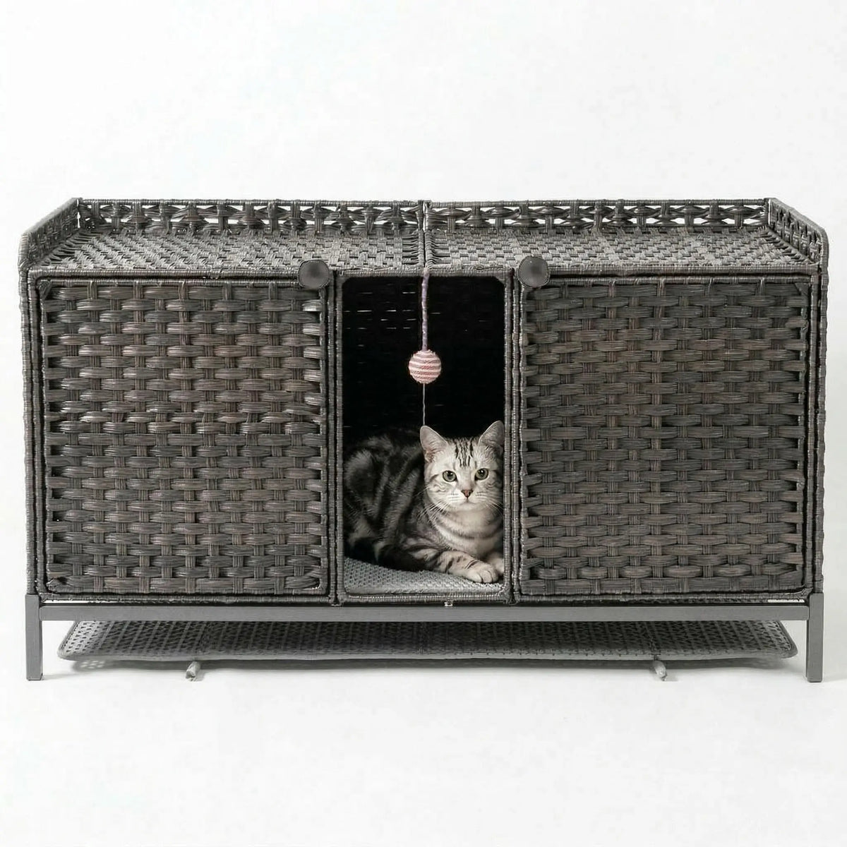 HiMiss Handwoven Rattan Hidden Cat Litter Box Enclosure Furniture