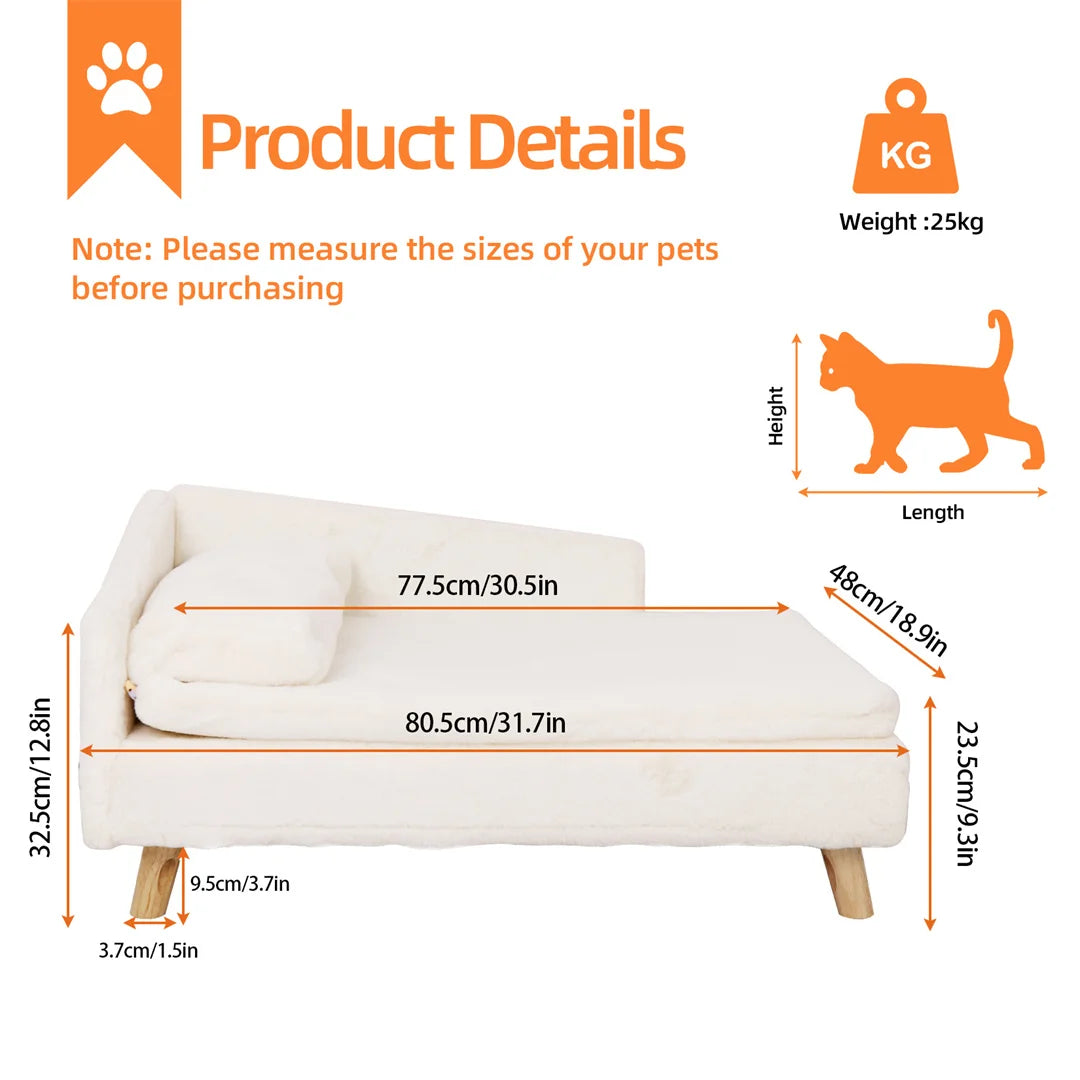 Comfortable L Shaped Plush Pet Sofa With Rubber Wood Legs