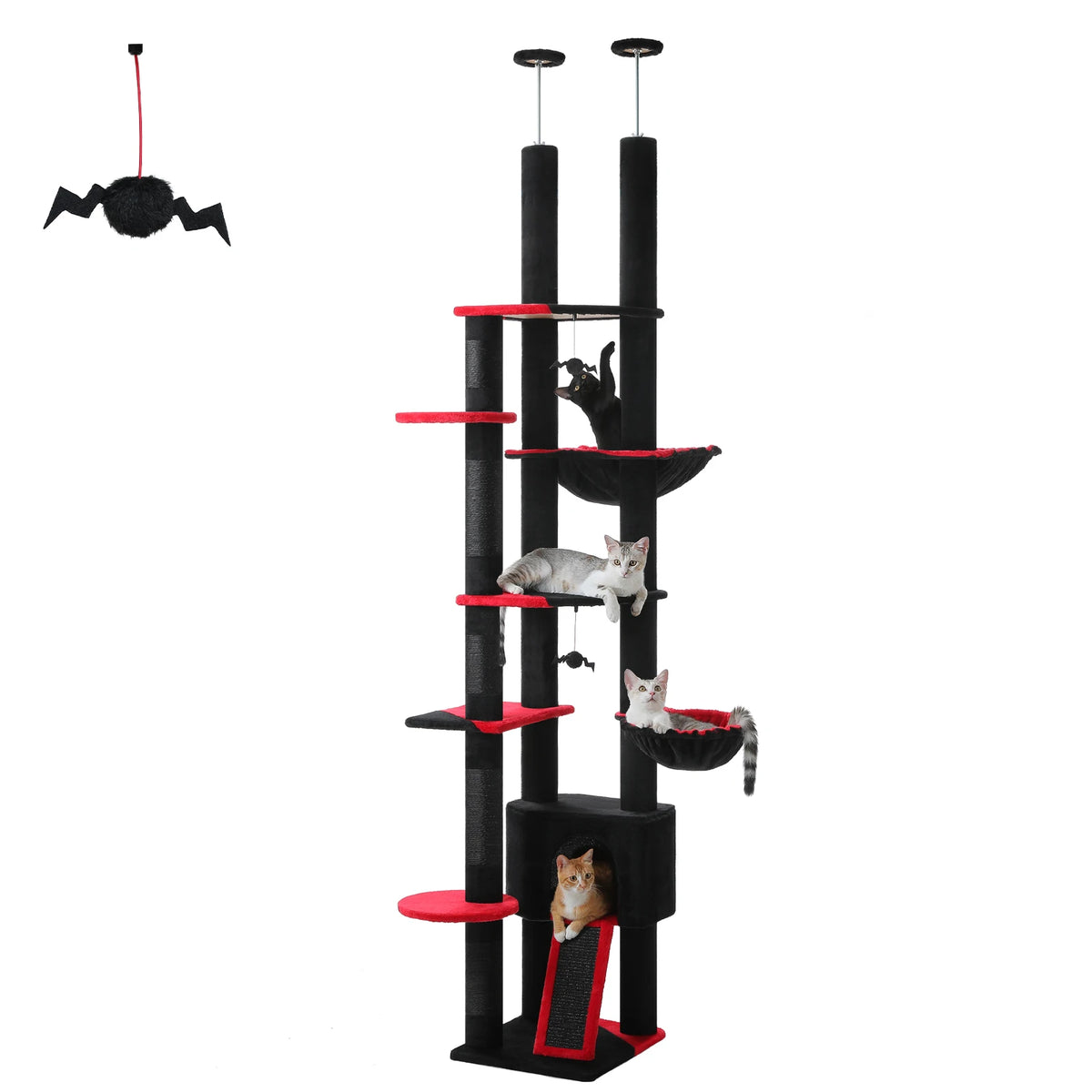 PEQULTI Adjustable Height Indoor Cat Tree With Hammock And Post