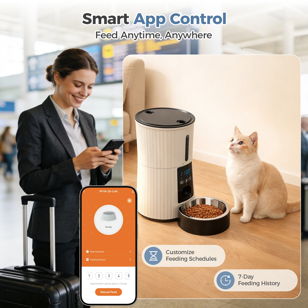 Automatic WiFi Cat Feeder With App Control Dual Power Supply