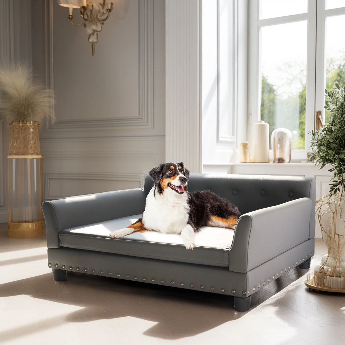 BINGOPAW Waterproof Leather Elevated Dog Sofa Bed For Indoor Pets