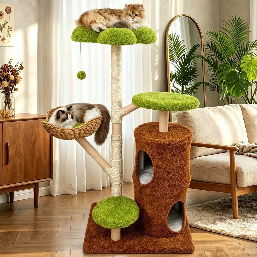 Borwart Wooden Cat Tree With Dual Sisal Scratching Posts