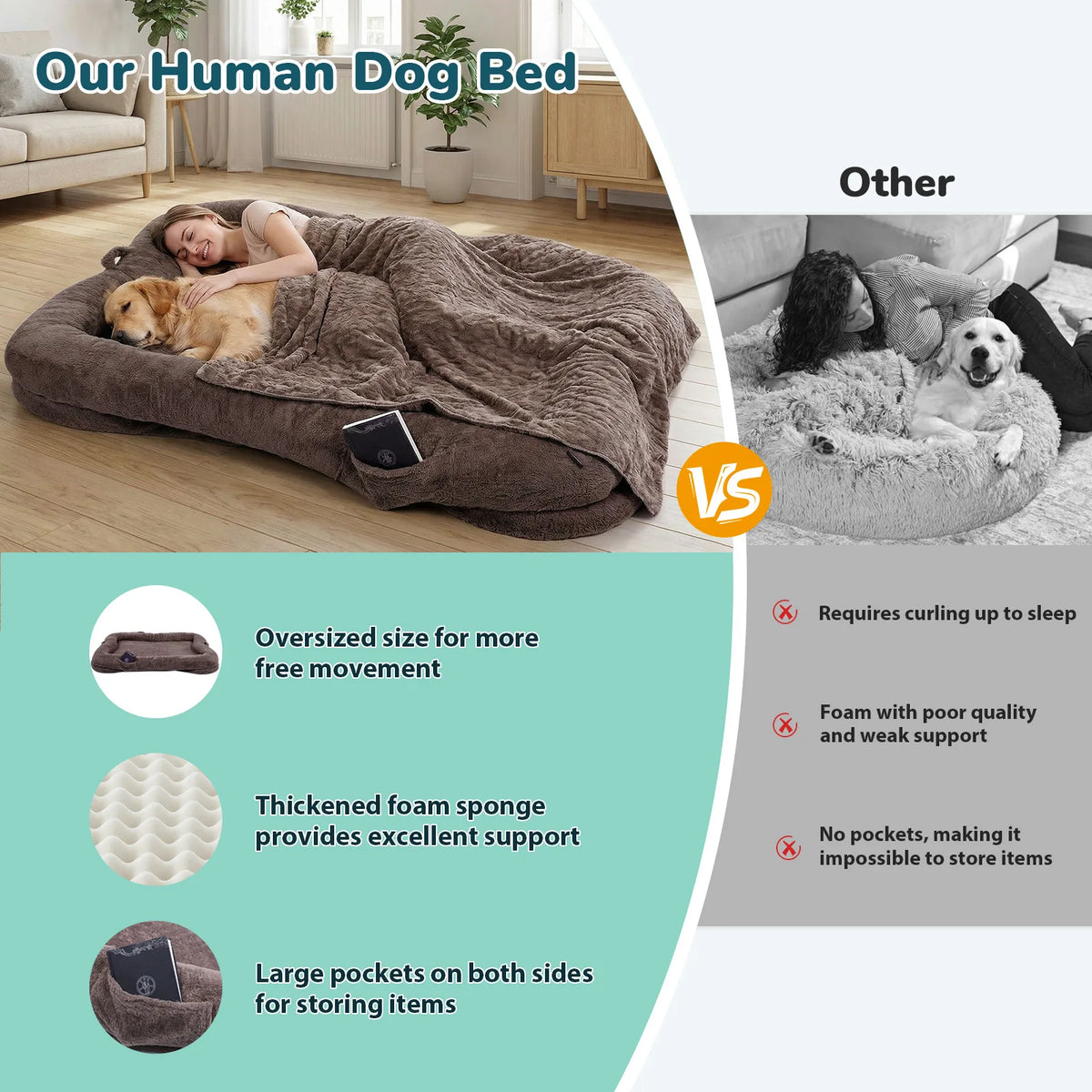 TOPINCN Portable Plush Dog Bed With Washable Blanket And Pocket