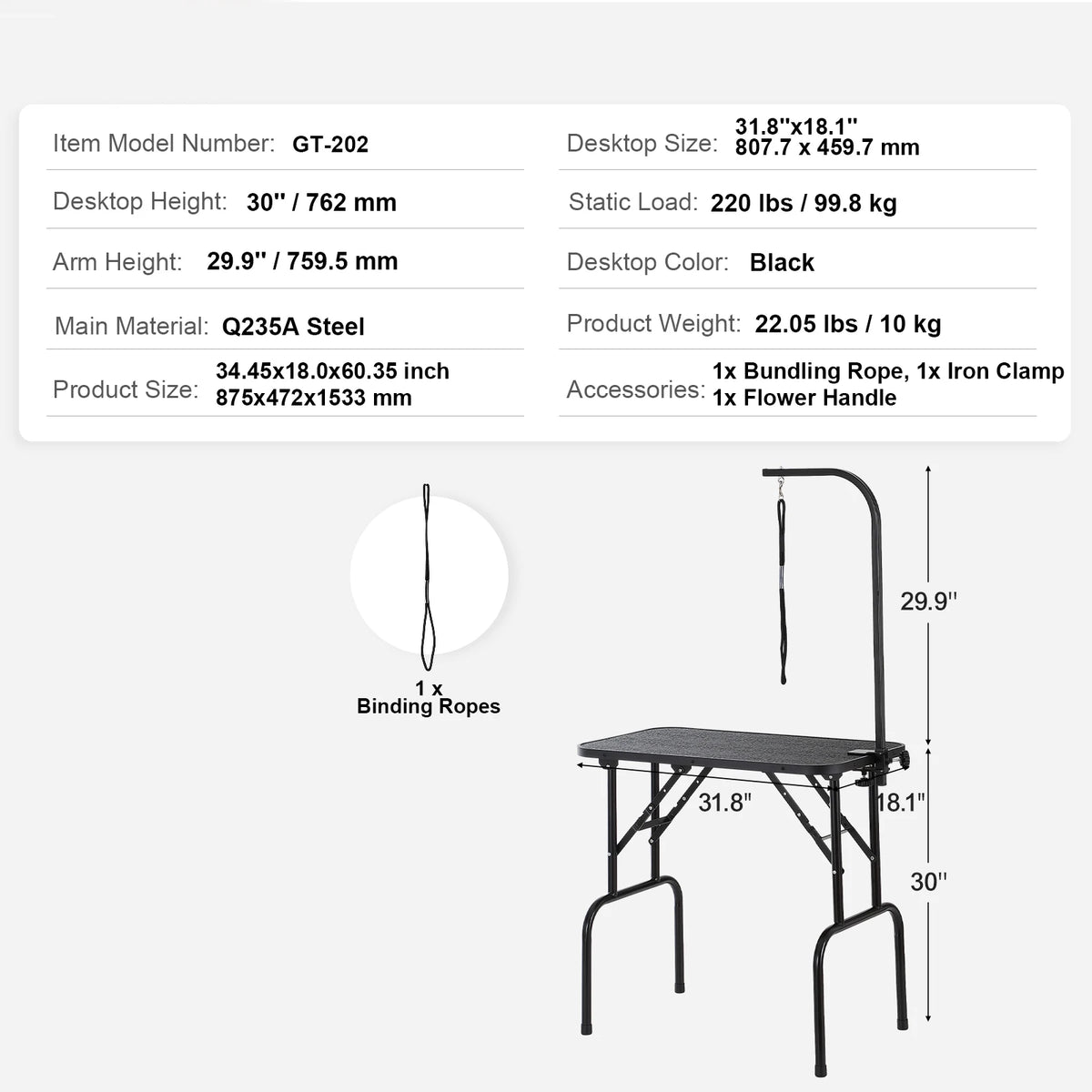 Foldable Dog Grooming Table With Two Arms And Safety Loop