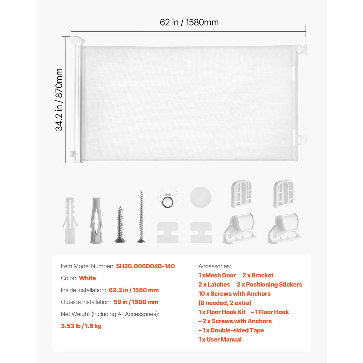SucceBuy Retractable Baby Gate With Security Lock Mesh Barrier