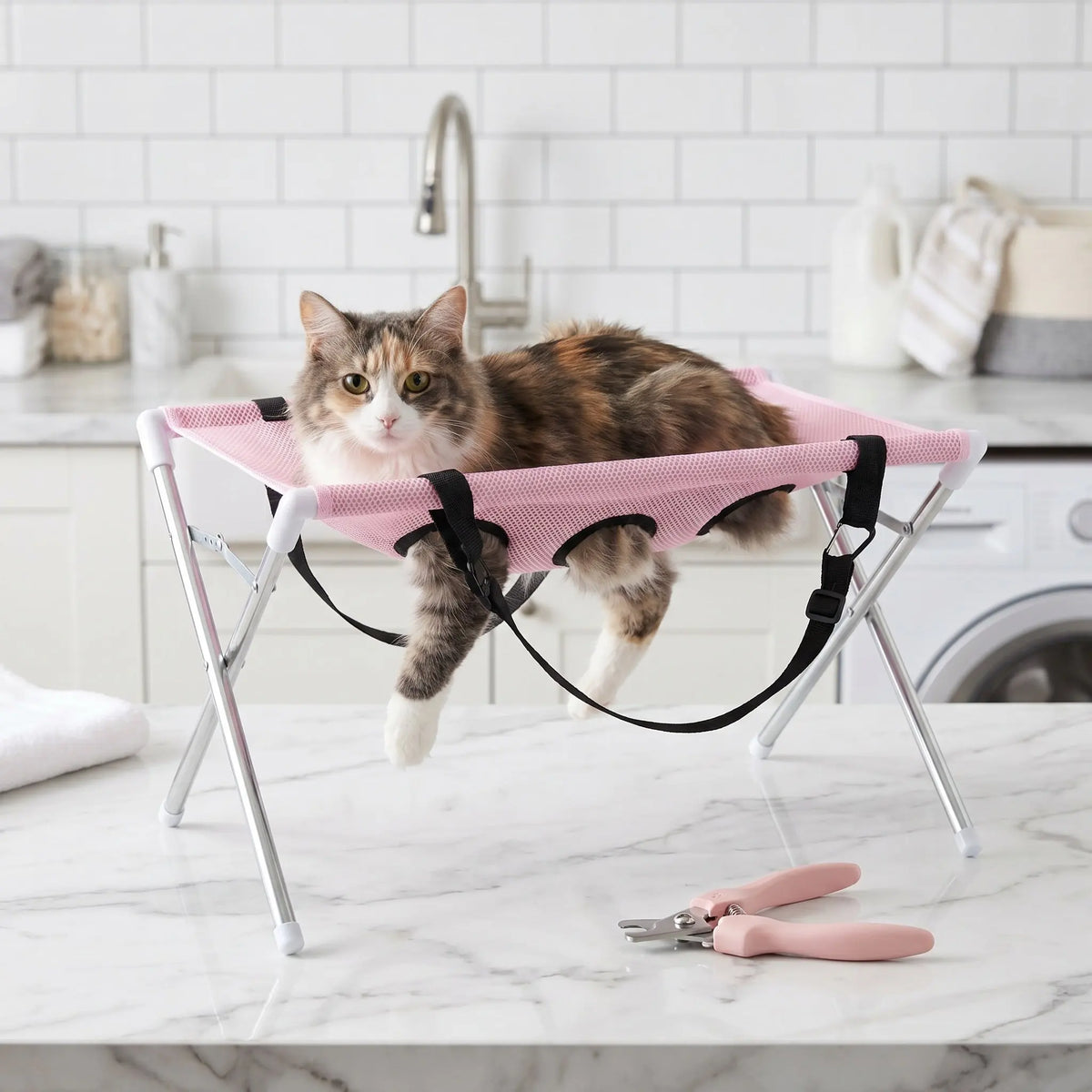 Pet Grooming Sling Holder Foldable Grooming Hammock with Stand Pet Care Accessories Sky blue Adjustable Strap Harness for Dogs