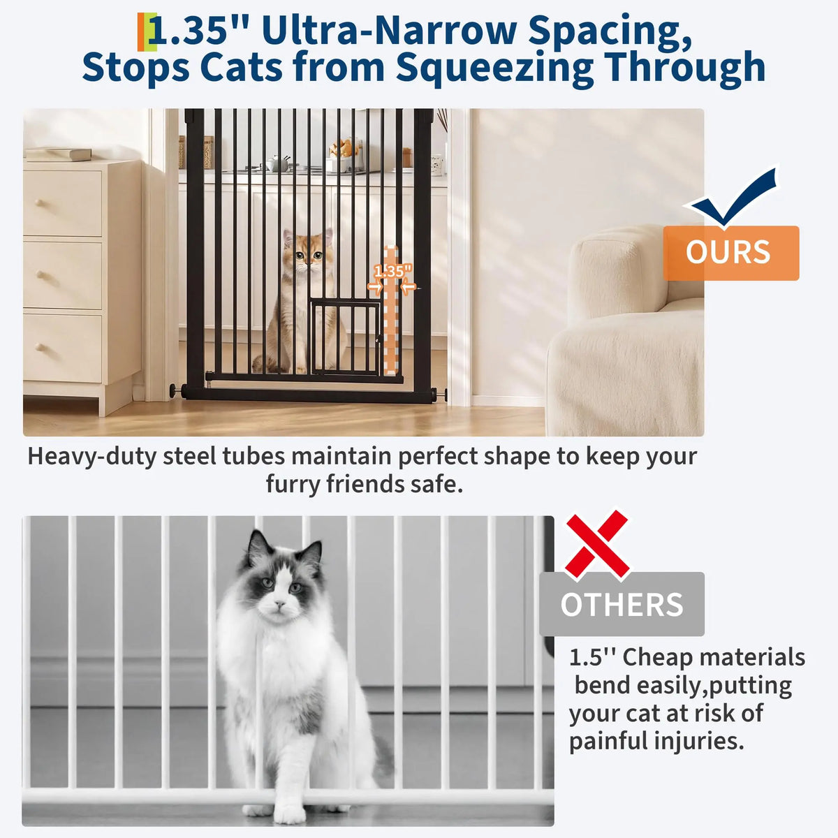 HiMISS Adjustable Pressure Mounted Cat Gate With Entry Door