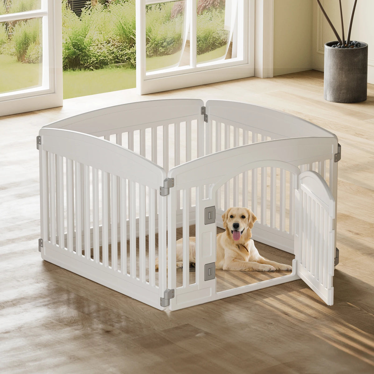 JHK Plastic Dog Playpen Six Panel Expandable Portable Pet Fence