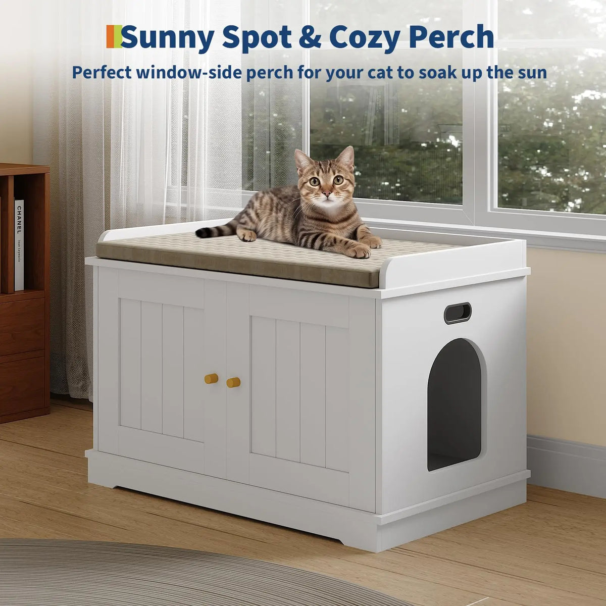 HiMISS Wooden Cat Litter Box Enclosure With Barn Door