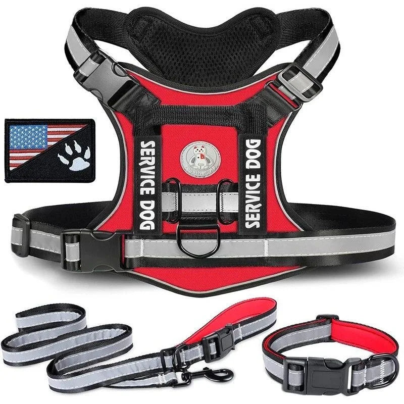 Premium Reflective Nylon Dog Harness With Collar Leash Set