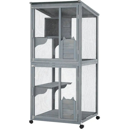 Waterproof Outdoor Catio Enclosure With Lockable Wheels And Platforms