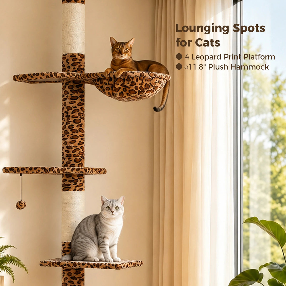 PAWZ Road Adjustable Floor To Ceiling Cat Tower With Hammock