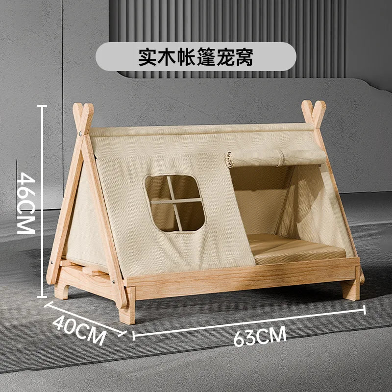 Wooden Elevated Cat Bed With Window And Stable Frame