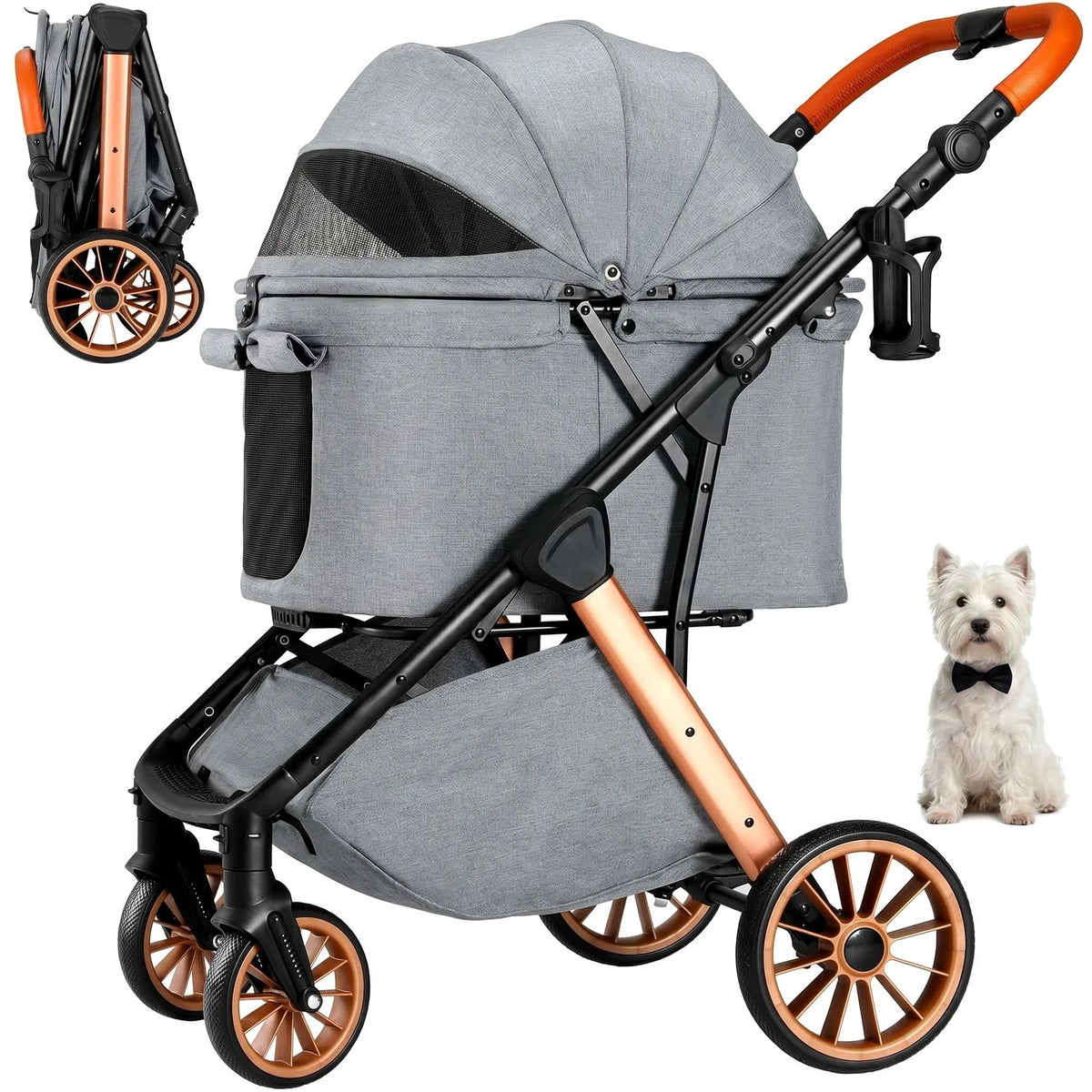 Foldable Pet Stroller With Shock Absorbers And Sun Shade