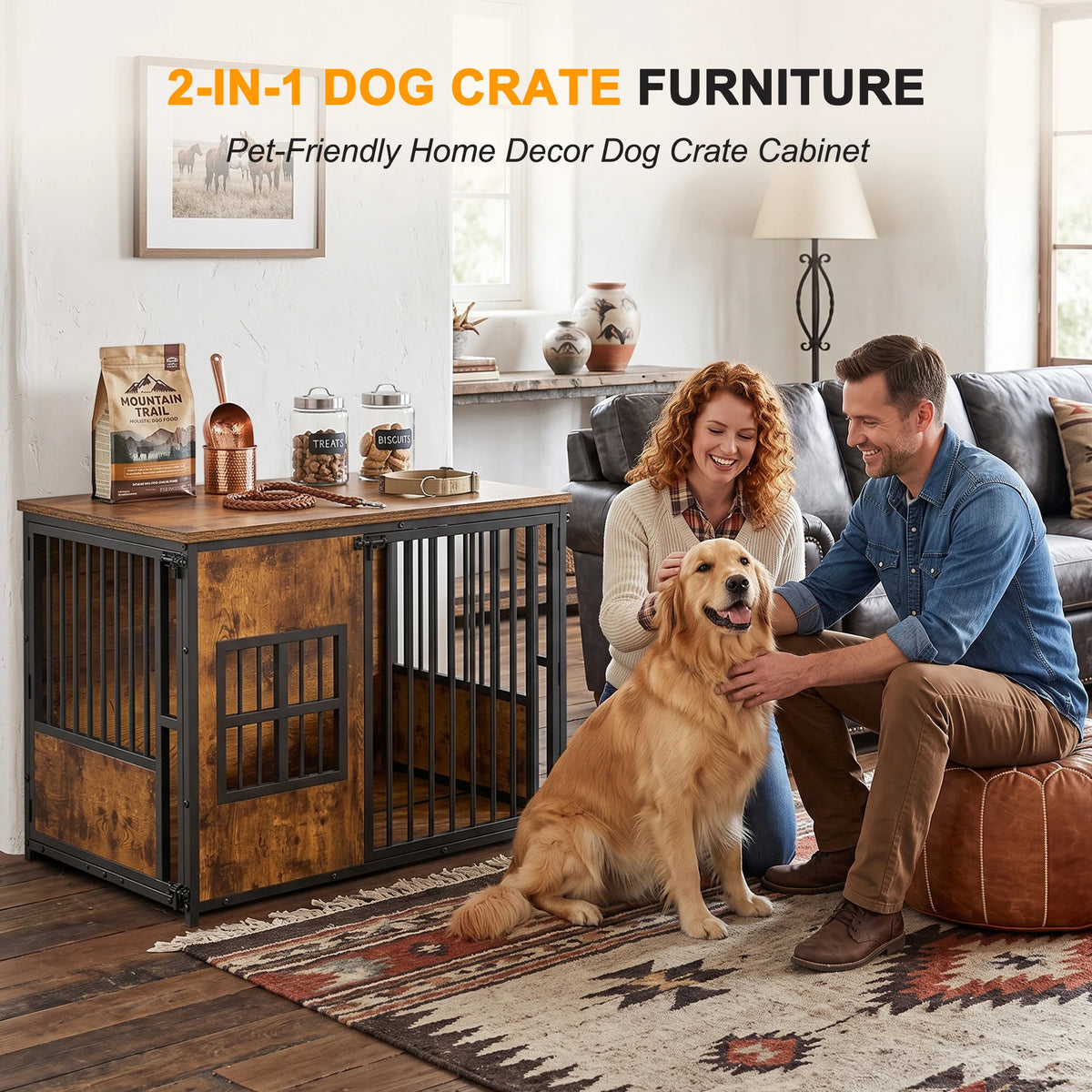 Wooden Indoor Dog Crate With Storage Top And Pet Furniture
