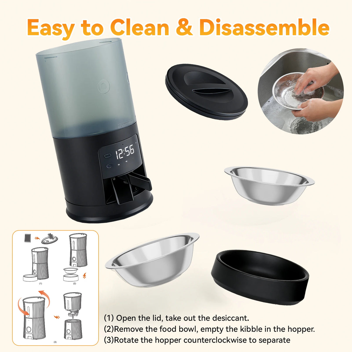 Jhk Automatic Cat Feeder Double Stainless Steel Timed Dispenser