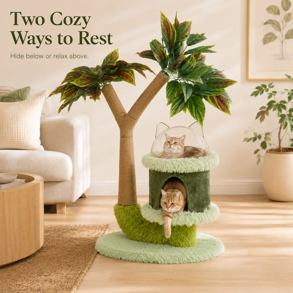 Double Tier Cat Tree With Sisal Rope Scratching Post