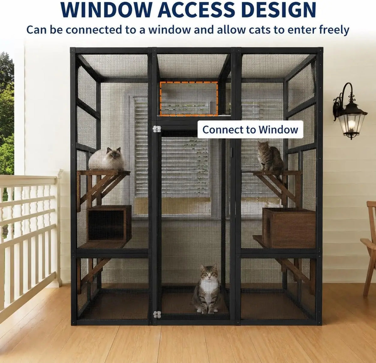HiMISS Outdoor Cat Catio With Wooden Platforms And Napping Houses