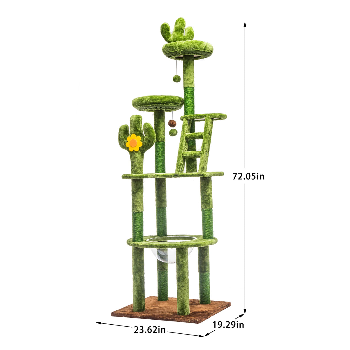 72" Cactus Cat Tree with Transparent Capsule, Tall Cat Tower Condo with Sisal Scratching Posts, Plush Perches & Hanging Toys, Multi-Level Activity Center for Large Indoor Cats