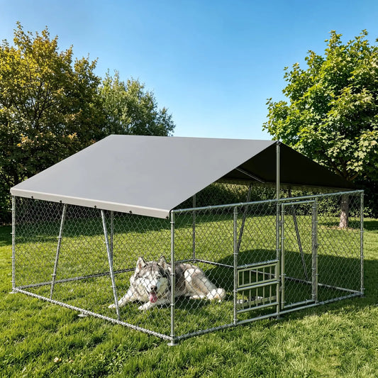 DishyKooker Galvanized Steel Outdoor Dog Kennel With Waterproof Cover