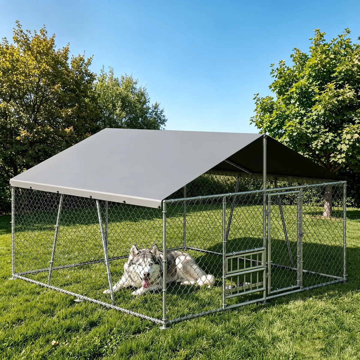 DishyKooker Galvanized Steel Outdoor Dog Kennel With Waterproof Roof