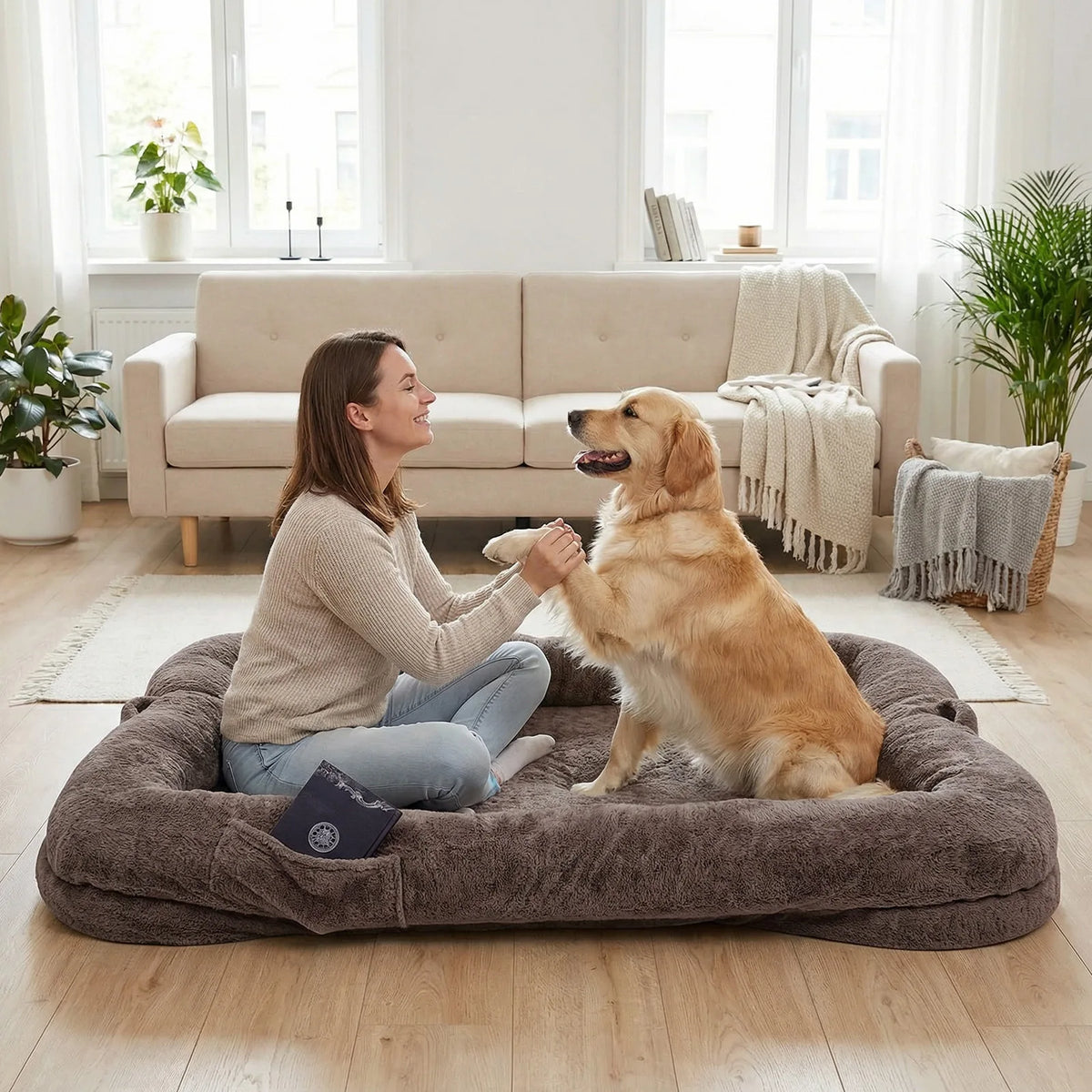 TOPINCN Portable Plush Dog Bed With Washable Blanket And Pocket