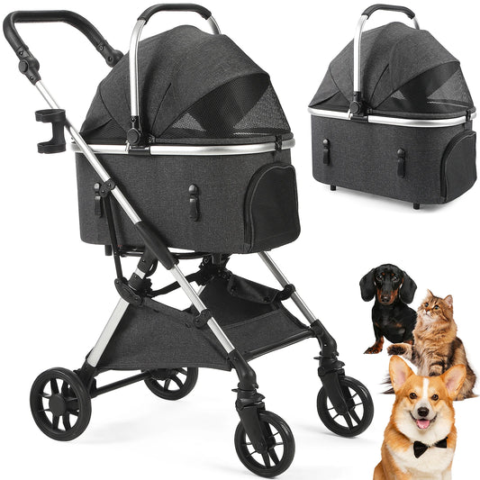 Lightweight Pet Stroller With Quick Fold Design And Detachable Carrier