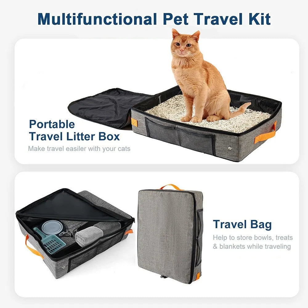 Portable Foldable Cat Litter Box Waterproof Travel Pet Toilet Tray