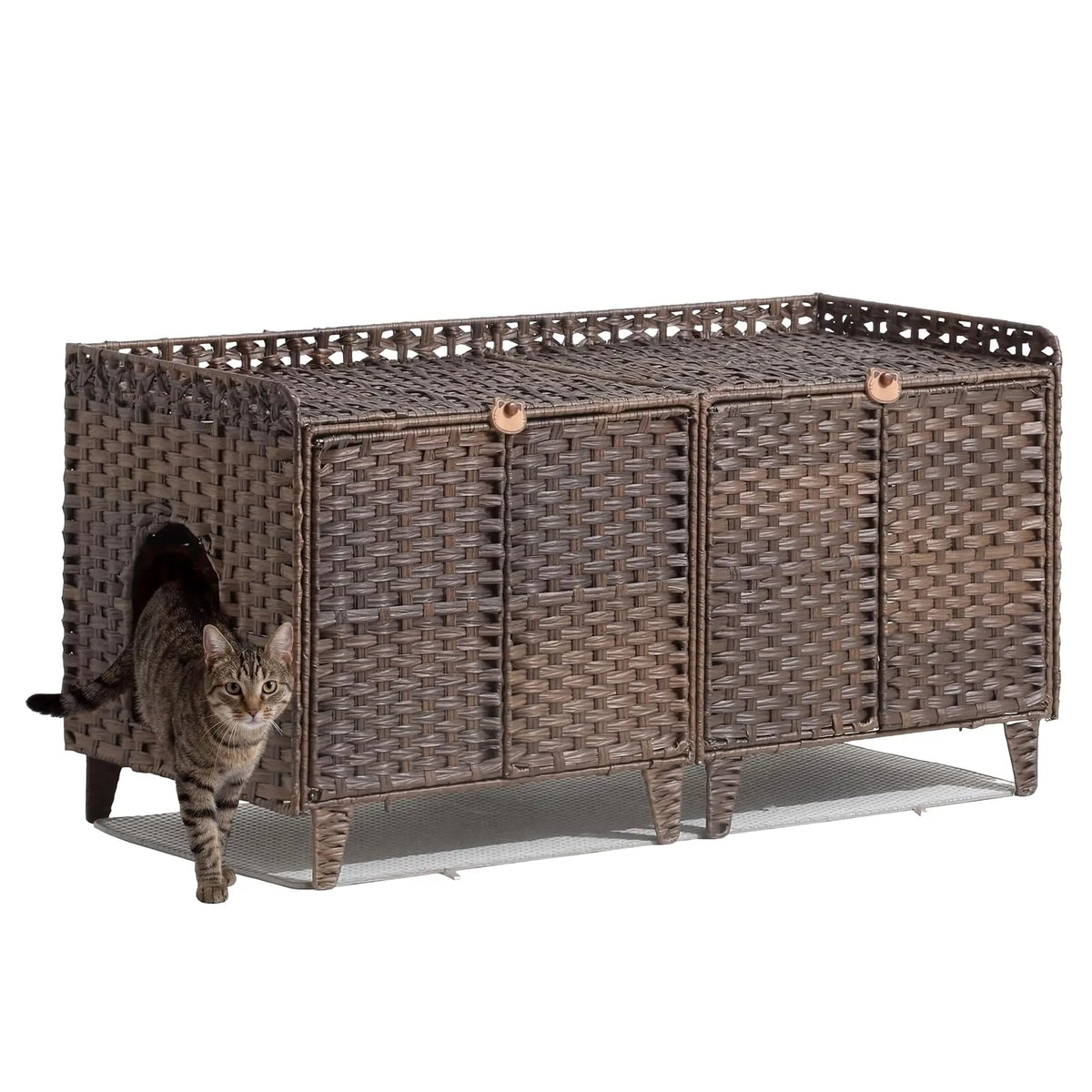 DishyKooker Rattan Double Door Cat Litter Box Cabinet