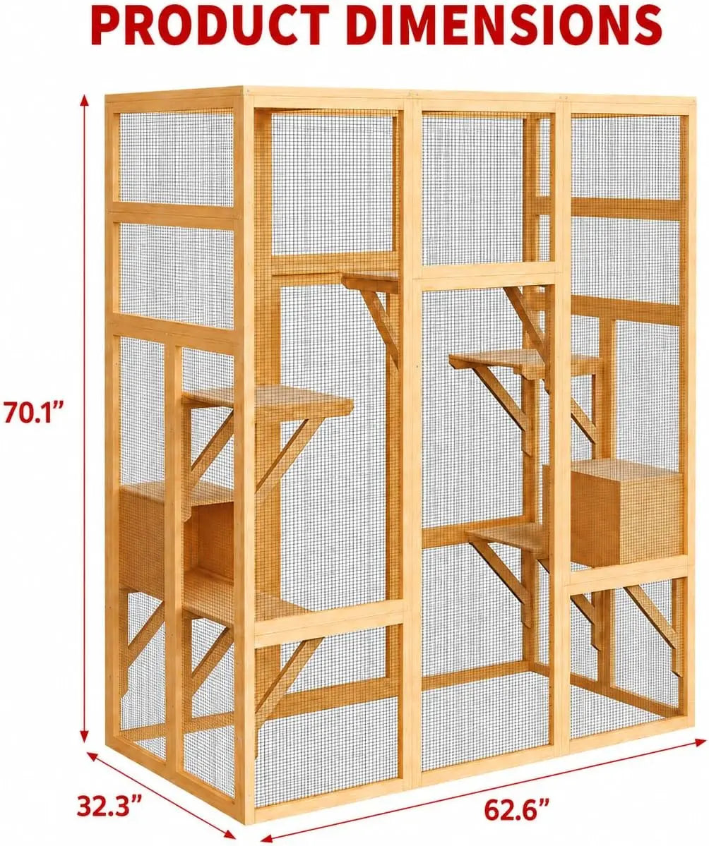 HiMISS Outdoor Cat Catio With Wooden Platforms And Napping Houses