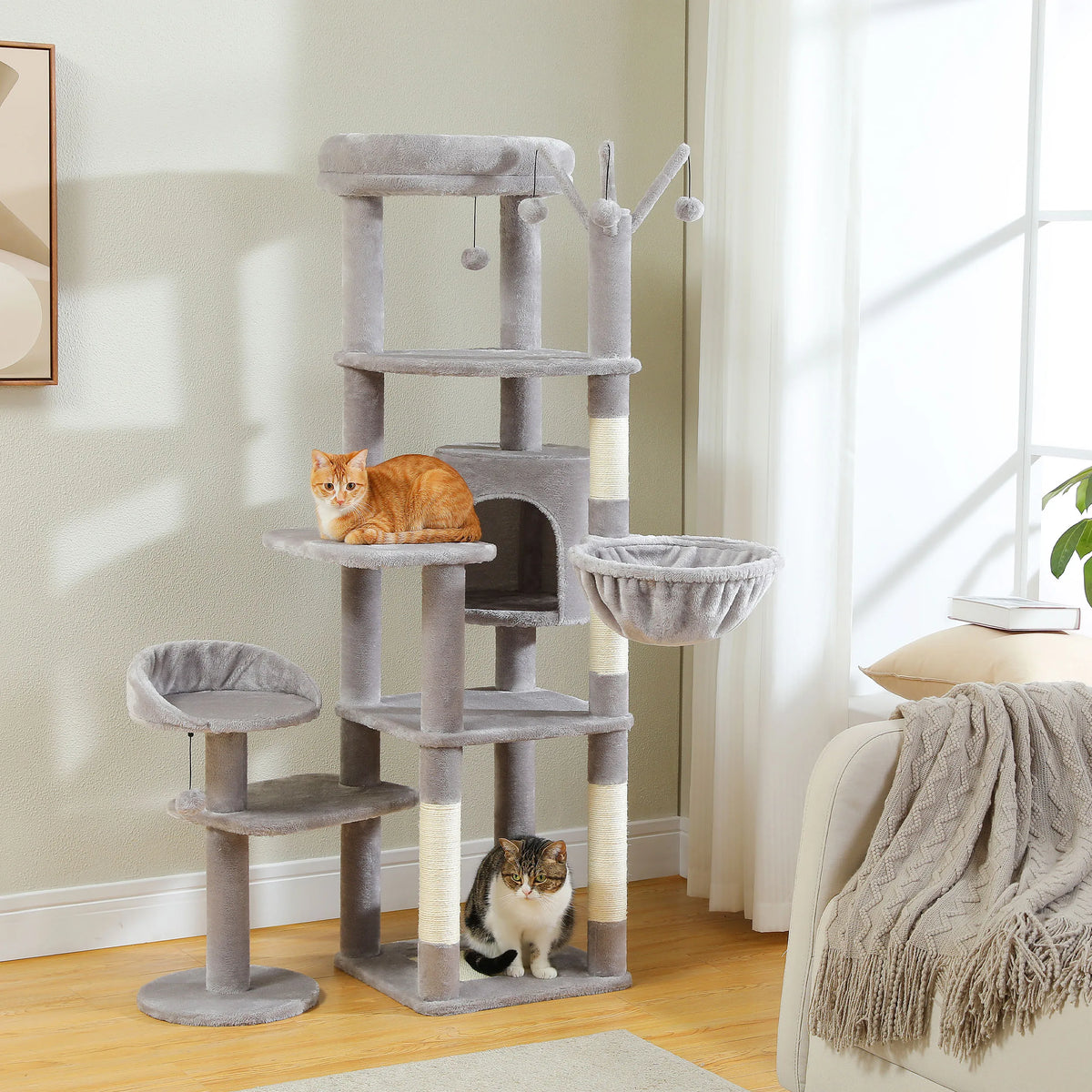 Pequlti Multi Level Cat Tree With Hammock Scratching Post Perch