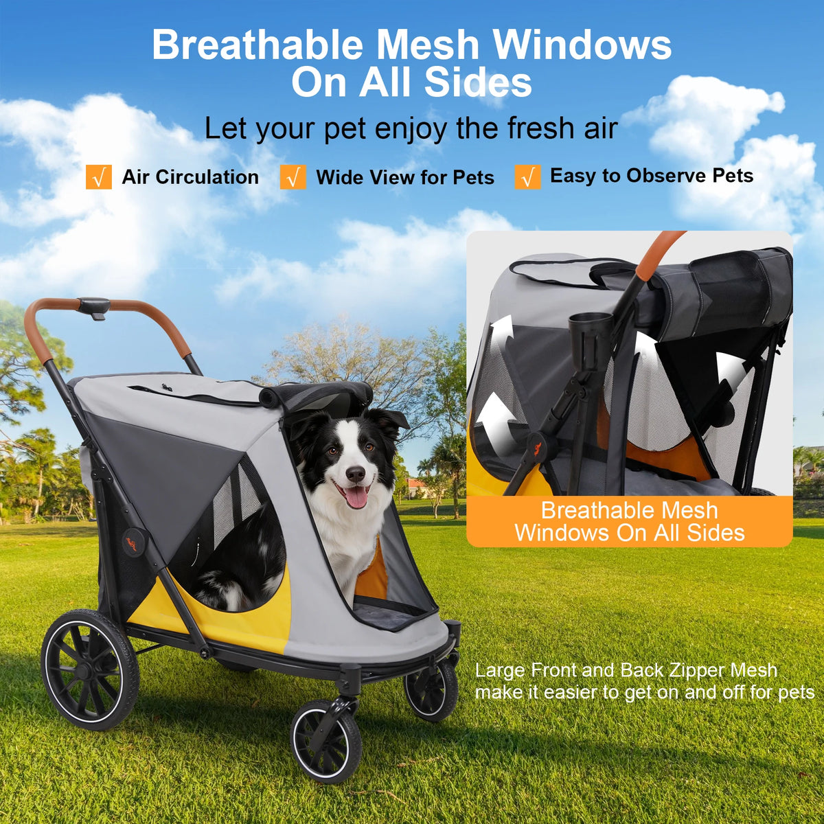 Portable Foldable Pet Stroller With Breathable Mesh And Wheels