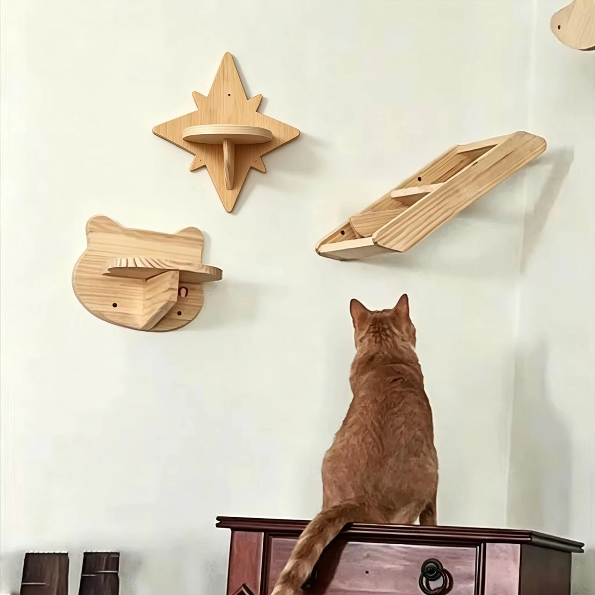 CWV Wall Mounted Cat Shelves Moon Hammock Star Perch