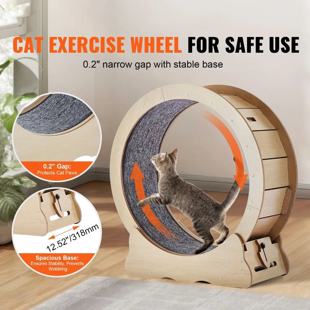 Wooden Cat Exercise Wheel For Indoor Pets Featuring Silent Running
