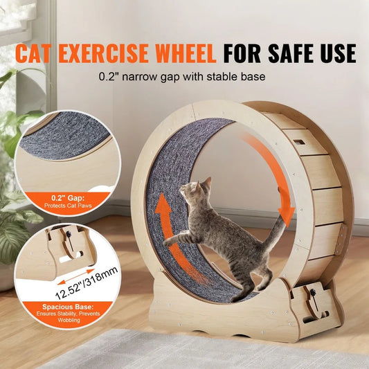 Wooden Cat Exercise Wheel For Indoor Pets Featuring Silent Running