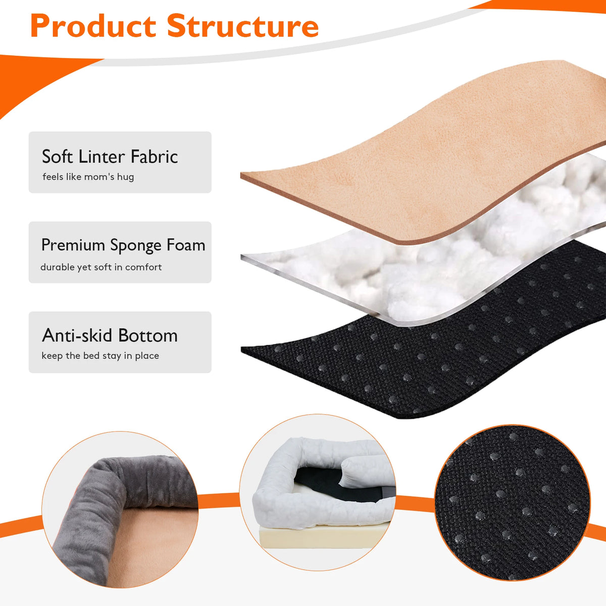 Bingopaw Orthopedic Dog Bed With Cotton Bolster And Removable Cover