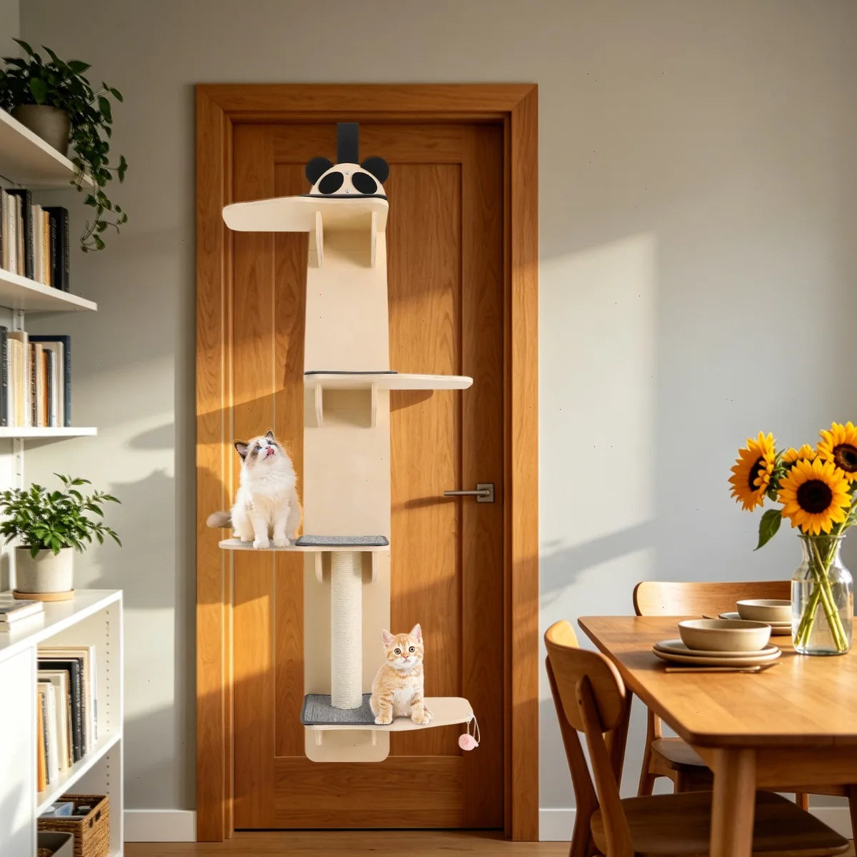 Door Hanging Cat Tower Tiered Wood Shelves Scratching Board