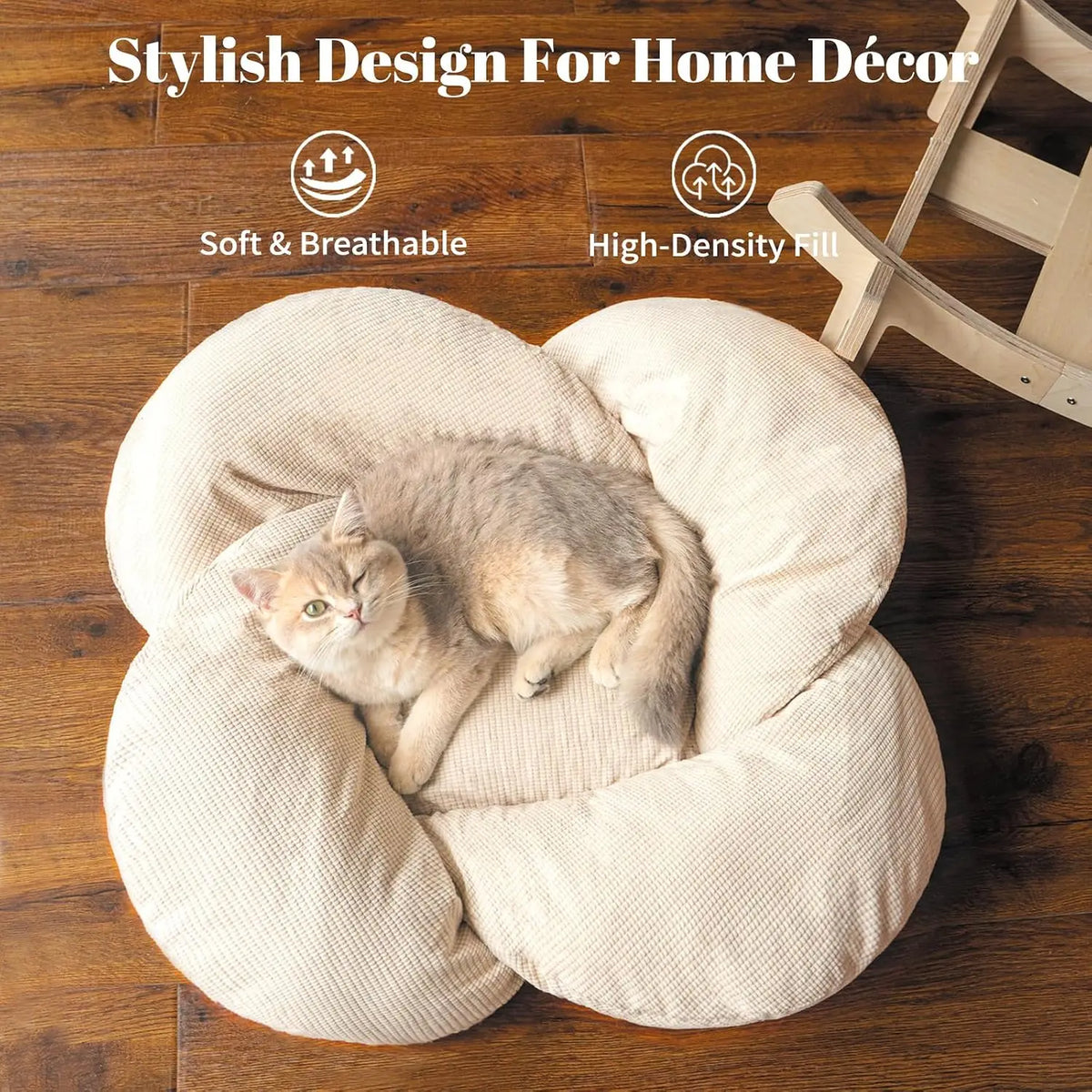 Elevated Wooden Cat Bed With Fluffy Cushion And Pet Lounge