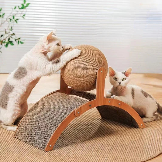 Wooden Cat Climbing Scratching Board With Rotating Sisal Ball