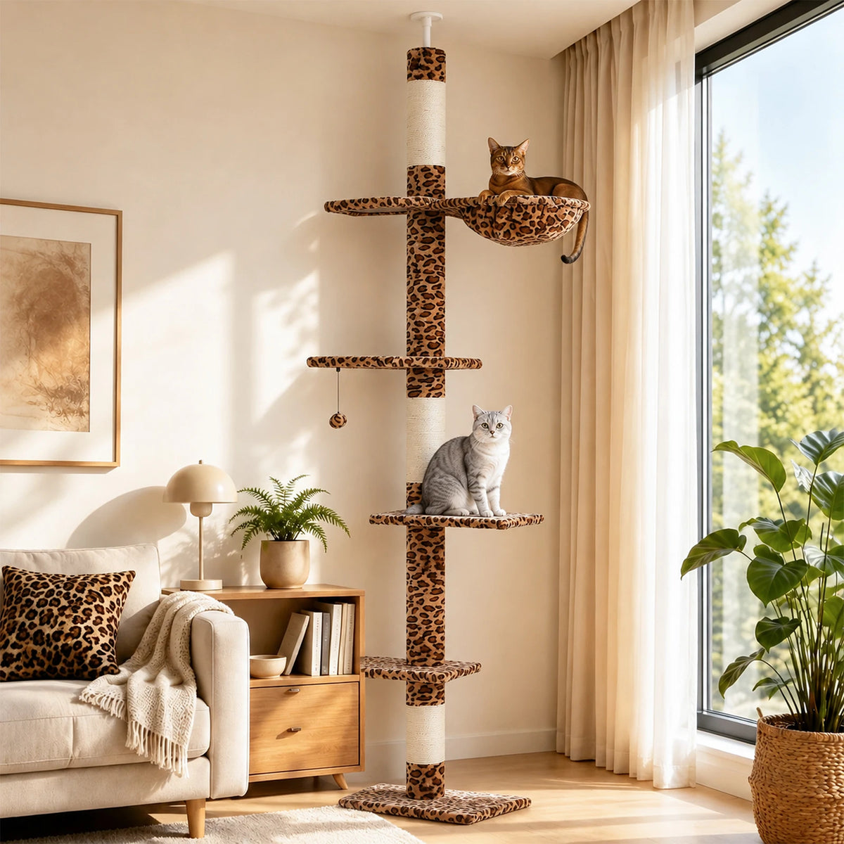 PAWZ Road Adjustable Floor To Ceiling Cat Tower With Hammock