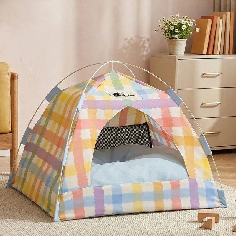 Canvas Semi Enclosed Pet Tent Bed For Cats And Dogs